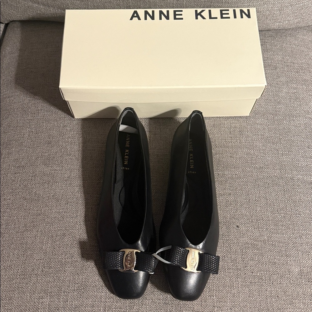 Anne Klein Black Flats with Silver Detail